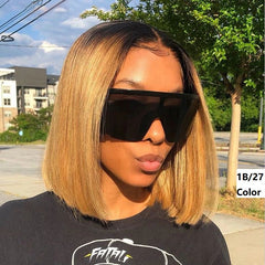 TT Hair Dark Roots Ombre Honey Blonde 13x4 Lace Human Hair Wigs T1B/27 Bob Lace Front Wigs Pre Plucked