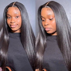TT Hair Silky Straight 4x4 Pre-Cut Lace Closure Wig Human Hair Glueless Transparent Lace Wigs Natural Color