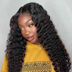 TT Hair Glueless Human Hair Wigs Loose Deep Wave 4X4 Pre-Cut Lace Closure Natural Color Wigs