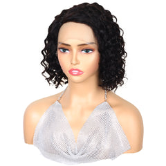 TT Hair Short Water Curly Bob Wigs Natural Black L Part 13x5x1 Lace Front Wigs for Women