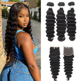 TT Hair 3PCS Loose Deep Wave Bundles With Closure Remy Human Hair 4X4 Swiss Lace Closure