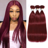 TT Hair 99J Color Hair Bundles 3PCS Straight Hair Burgundy Human Hair Weave Bundles