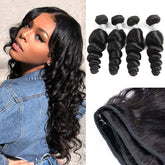 TT Hair Brazilian Remy Human Hair Loose Wave Bundles Natural Color 4 Bundles
