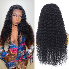 TT Hair Deep Curly Human Hair Wigs Pre-Cut Transparent Lace 4X4 Closure Glueless Wigs Natural Black Color