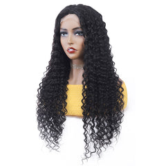 TT Hair Deep Curly Human Hair Wigs Pre-Cut Transparent Lace 4X4 Closure Glueless Wigs Natural Black Color