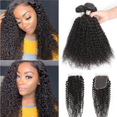 TT Hair Kinky Curly Bundles With Closure Brazilian Hair Weave 3 Bundles With 4X4 Lace Closure Remy Hair Extension