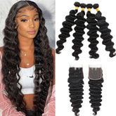 TT Hair Loose Deep Wave Hair Weaves 4 Bundles With 4X4 Lace Closure Unprocessed Human Hair