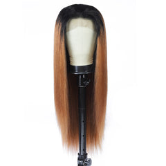 TT Hair Dark Roots Ombre Color T1B/30 Brown 13x4 Straight Human Hair Wigs Transparent Lace Front Wigs