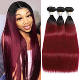 TT Hair Ombre Color Dartk Roots 1B/99J Red Burgundy Human Hair Bundles Brazilian Straight Hair 3 Bundles