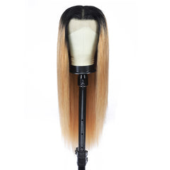TT Hair Ombre Honey Blonde Color Wigs Dark Roots T1B/27 Straight Hair Transparent 13x4 Lace Front Human Hair Wigs