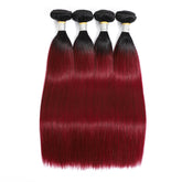 TT Hair Straight Remy Hair Dark Roots 1B/99J Human Hair Bundles Ombre Color 4 Bundles