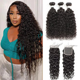 TT Hair Water Wave Bundles With 4X4 Lace Closure Brazilian Remy Human Hair 3 Bundles with Closure