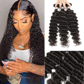 TT Hair Deep Wave Hair Bundles Remy Human Hair Weaves Natural Black Color 3Pcs Bundles for Sale