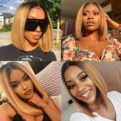 TT Hair Ombre Color Human Hair Bob Wigs Dark Roots T1B/27 4X4 Pre-Cut Lace Closure Bob Wigs With Baby Hair