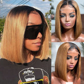TT Hair Ombre Color Human Hair Bob Wigs Dark Roots T1B/27 4X4 Pre-Cut Lace Closure Bob Wigs With Baby Hair