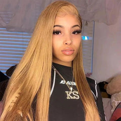 TT Hair Straight Human Hair Wigs #27 Honey Blonde Lace Front Wigs For Women Transparent 13x4 Lace Wigs