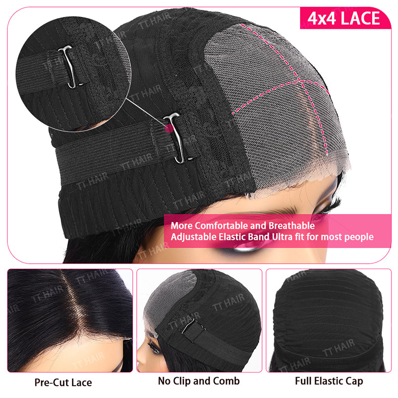 TT Hair Water Wave Pre-Cut Lace Closure Wigs Glueless Transparent Lace 4x4 Closure Wigs