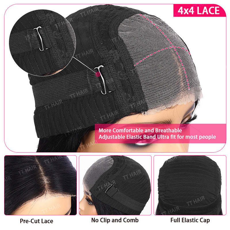 TT Hair Loose Wave 4X4 Pre-Cut Closure Wig Transparent Lace Human Hair Wigs With Baby Hair