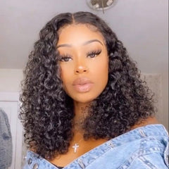 TT Hair V Part Wigs Human Hair Bob Curly Wigs Beginner Friendly Natural Black Wigs