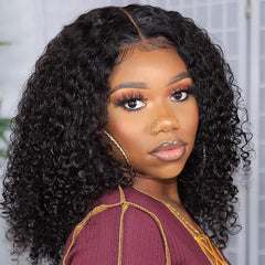 TT Hair V Part Wigs Human Hair Bob Curly Wigs Beginner Friendly Natural Black Wigs