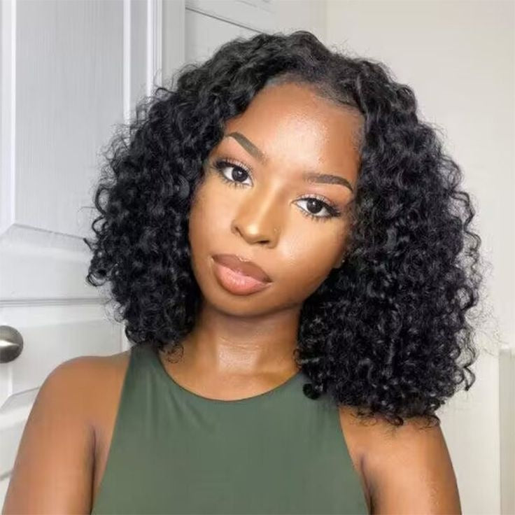 TT Hair Short Curly Glueless Bob Wigs Brazilian Virgin Human Hair 4X4  Pre-Cut Transparent Lace Closure Wigs Short Bob Wigs