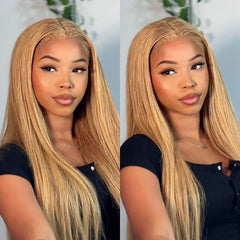 TT Hair Straight Human Hair Wigs #27 Honey Blonde Lace Front Wigs For Women Transparent 13x4 Lace Wigs