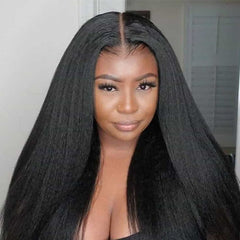 TT Hair Kinky Straight V Part Wig Natural Color Human Hair Wigs Affordable Wigs