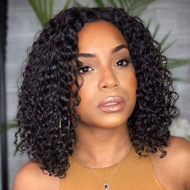 TT Hair V Part Wigs Human Hair Bob Curly Wigs Beginner Friendly Natural Black Wigs