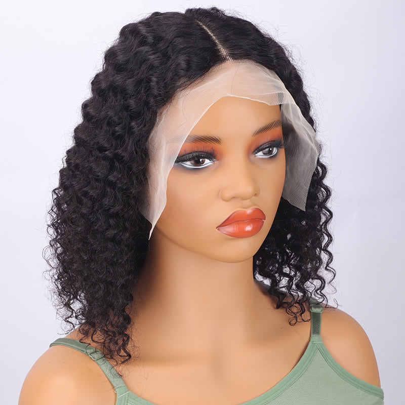 TT Hair Curly Bob Human Hair Wigs 13*6*1 T part Wigs Natural Color Deep Wave Short Bob Wigs