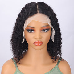 TT Hair Curly Bob Human Hair Wigs 13*6*1 T part Wigs Natural Color Deep Wave Short Bob Wigs