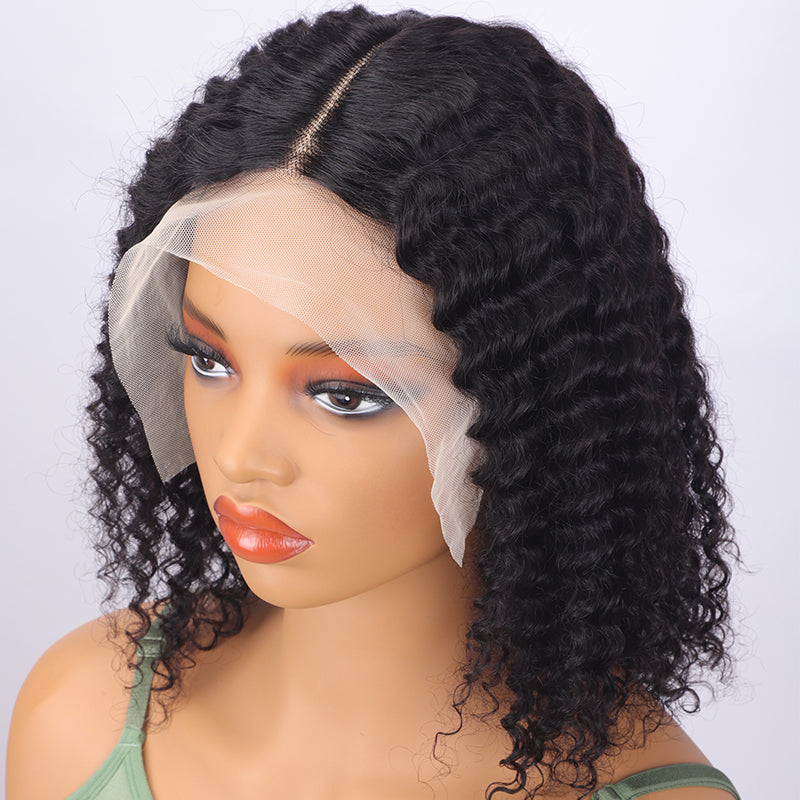 TT Hair Curly Bob Human Hair Wigs 13*6*1 T part Wigs Natural Color Deep Wave Short Bob Wigs