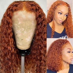 TT Hair Orange Ginger Curly Bob Wig Human Hair 13x6x1 T part Lace Front Wigs Short Bob Wigs