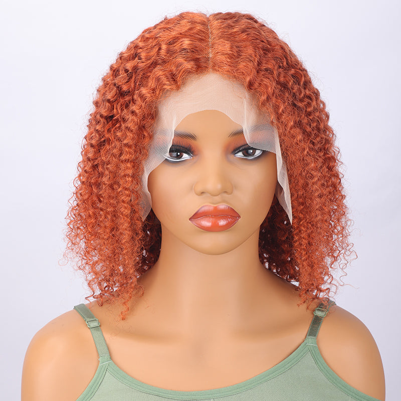 TT Hair Orange Ginger Curly Bob Wig Human Hair 13x6x1 T part Lace Front Wigs Short Bob Wigs