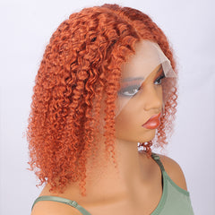 TT Hair Orange Ginger Curly Bob Wig Human Hair 13x6x1 T part Lace Front Wigs Short Bob Wigs