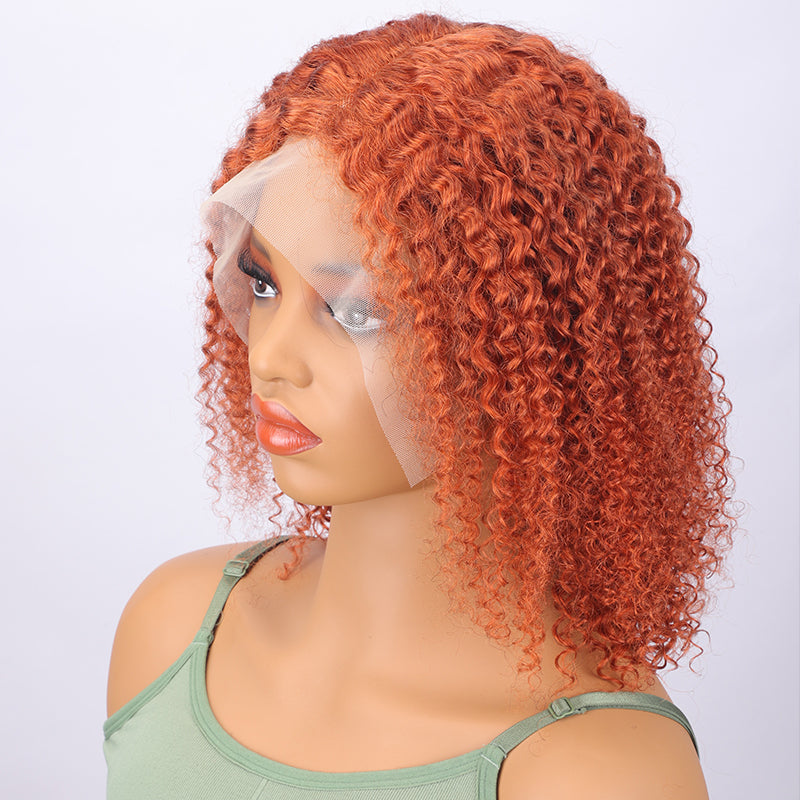 TT Hair Orange Ginger Curly Bob Wig Human Hair 13x6x1 T part Lace Front Wigs Short Bob Wigs