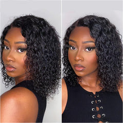 TT Hair Short Water Curly Bob Wigs Natural Black L Part 13x5x1 Lace Front Wigs for Women