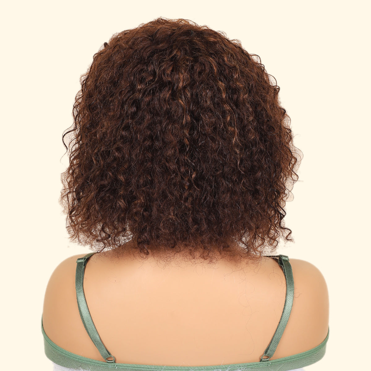 TT Hair Side Part Short Curly Wigs Highlight Brown Machine Made Glueless Human Hair Wigs for Beginners