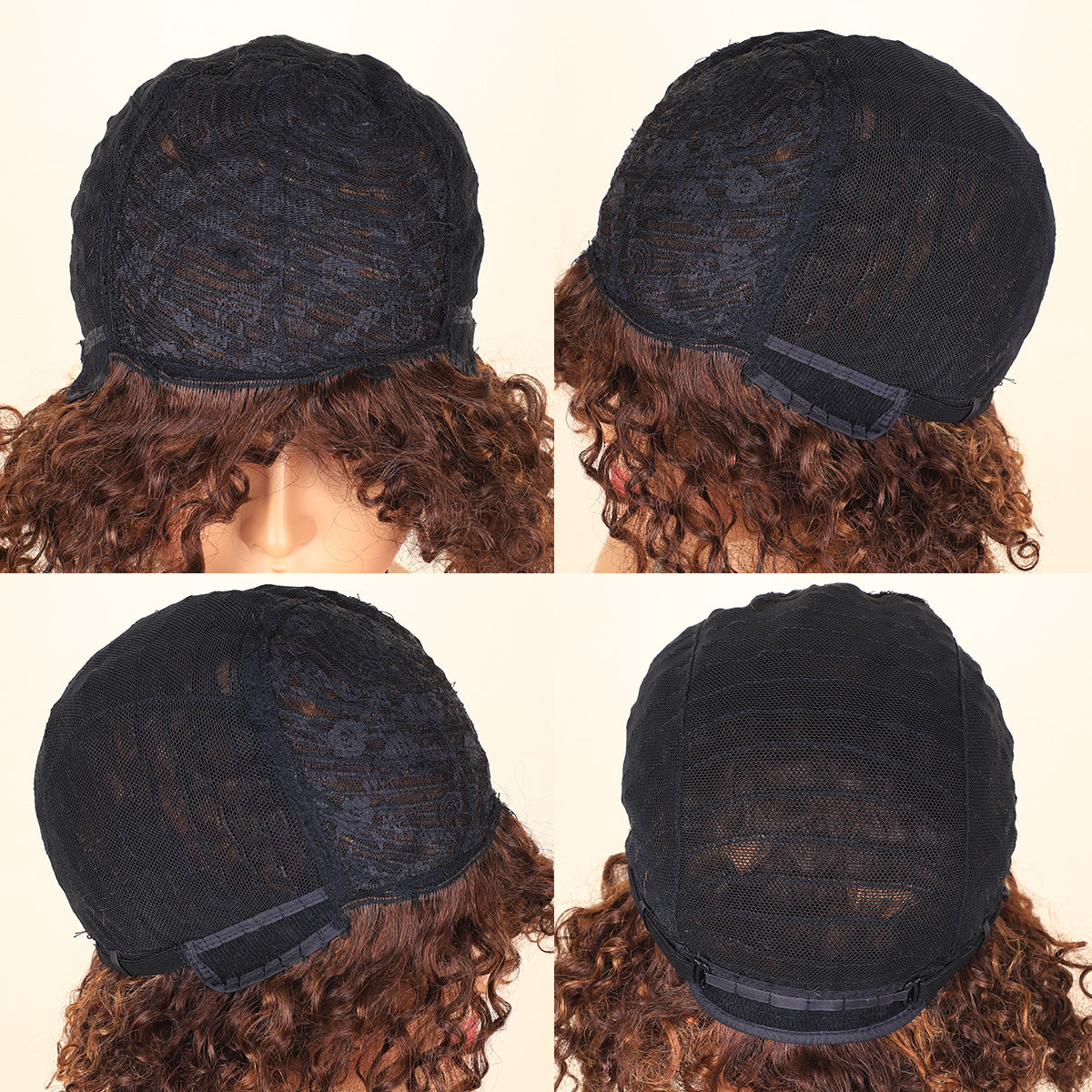 TT Hair Side Part Short Curly Wigs Highlight Brown Machine Made Glueless Human Hair Wigs for Beginners