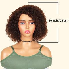 TT Hair Side Part Short Curly Wigs Highlight Brown Machine Made Glueless Human Hair Wigs for Beginners