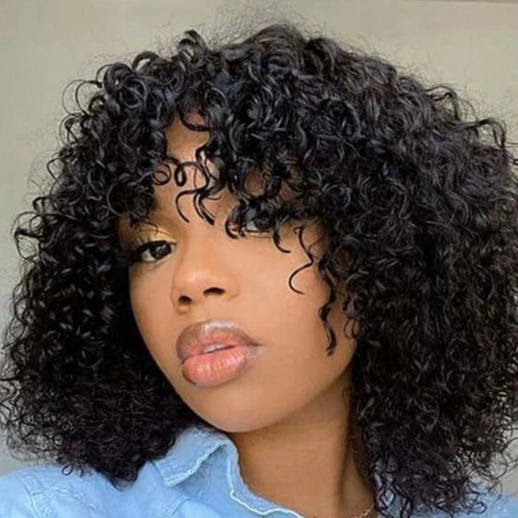 TT Hair Short Curly Wig Side Part Full Machine Made Wigs for Beginners No Glue No Gel