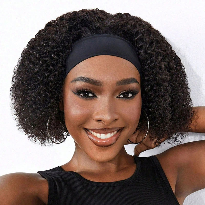 TT Hair Short Bob Headband Wigs Curly Human Hair Wigs Glueless Scarf Wigs