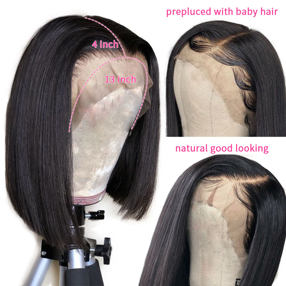 TT Hair 100% Human Hair 13X4 Lace Frontal Bob Wig 8-14 Inch Straight Natural Color Bob Wigs