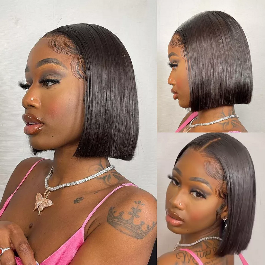 TT Hair 100% Human Hair 13X4 Lace Frontal Bob Wig 8-14 Inch Straight Natural Color Bob Wigs