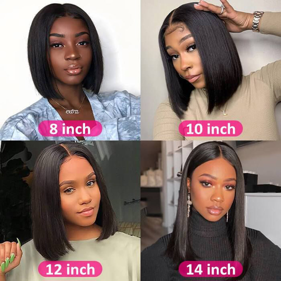 TT Hair 100% Human Hair 13X4 Lace Frontal Bob Wig 8-14 Inch Straight Natural Color Bob Wigs