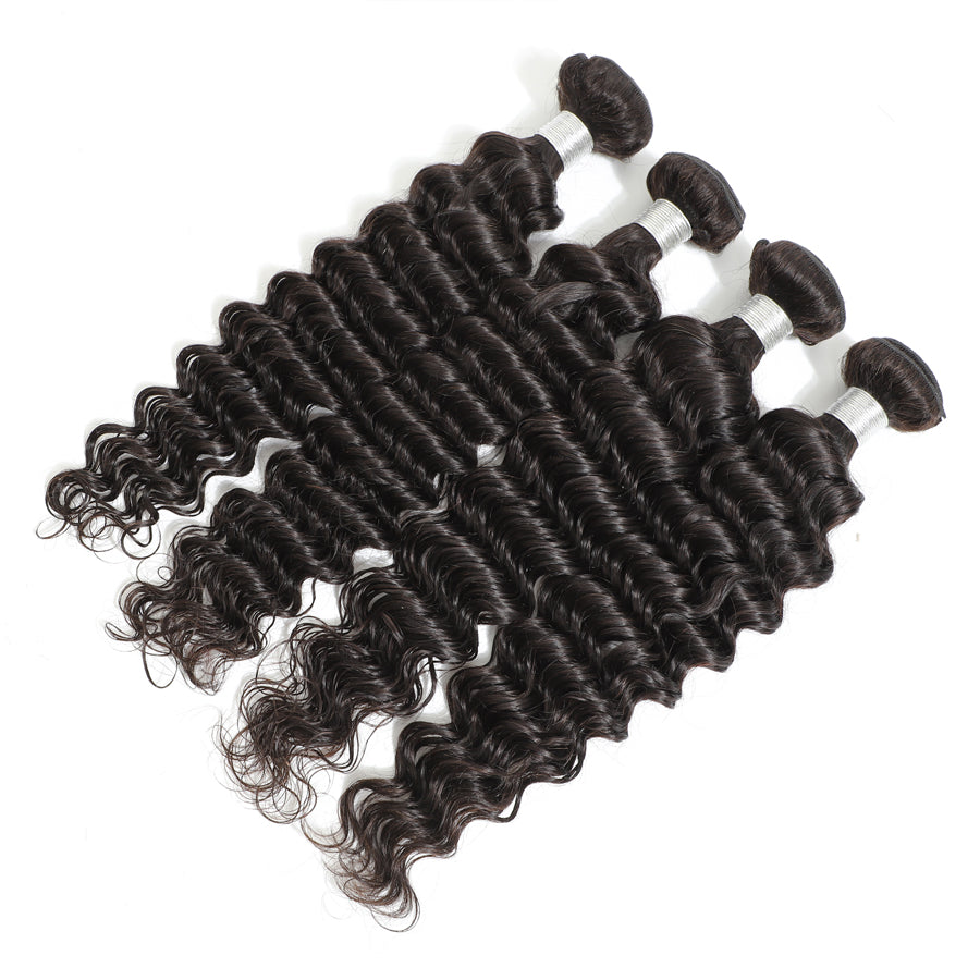 TT Hair 100% Remy Human Hair Deep Wave 4 Bundles With 4X4 Lace Closure