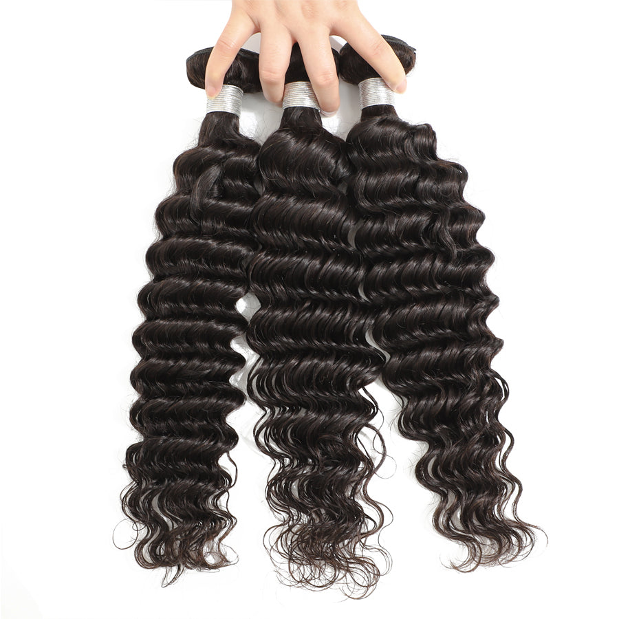 TT Hair 100% Remy Human Hair Deep Wave 4 Bundles With 4X4 Lace Closure