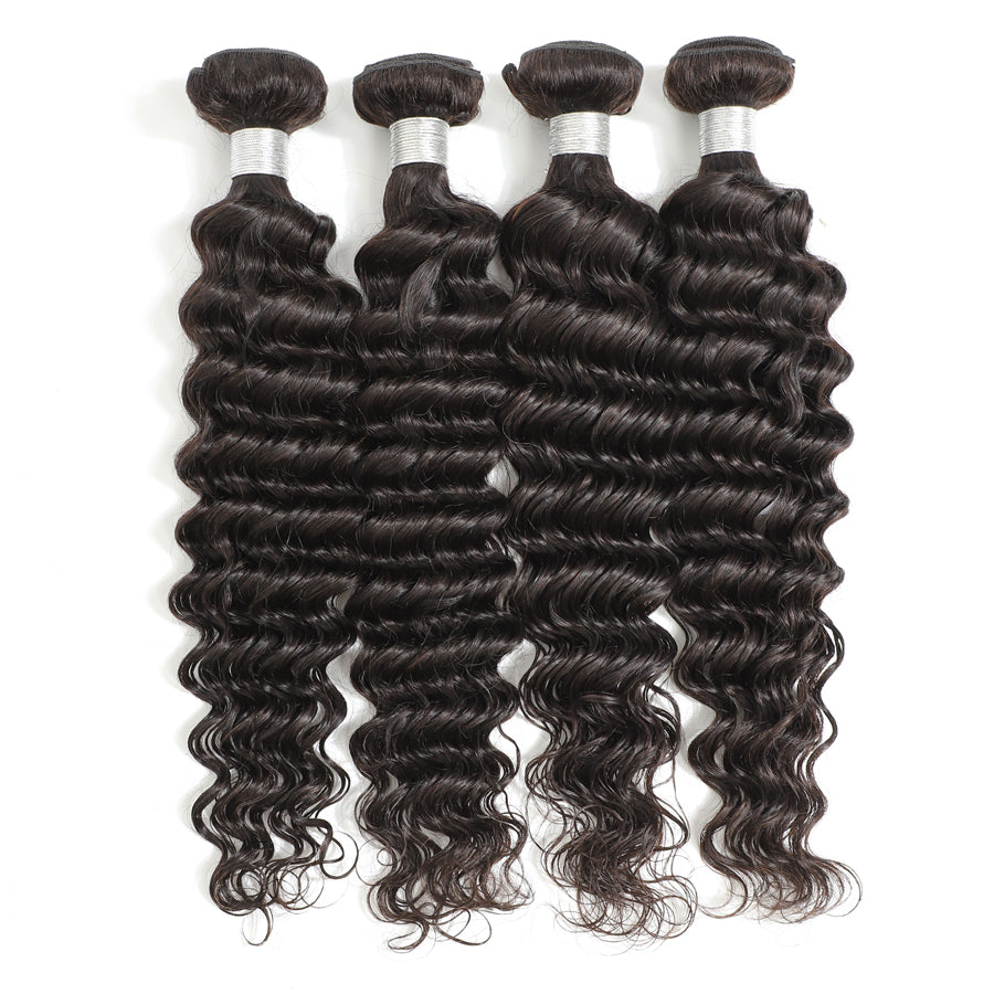 TT Hair 100% Remy Human Hair Deep Wave 4 Bundles With 4X4 Lace Closure