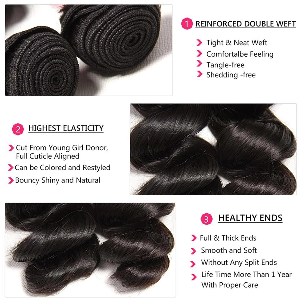 TT Hair 100% Remy Human Hair Weaves Loose Wave Hair Bundles 3 PCS