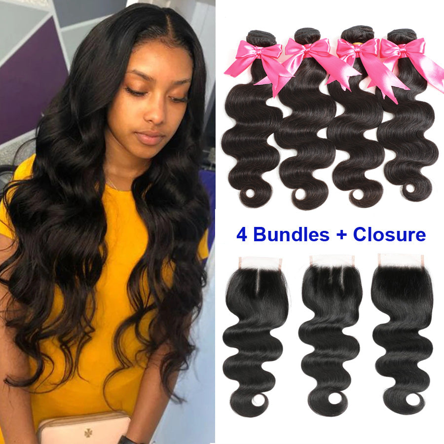 TT Hair Body Wave 4PCS Bundles With 4X4 Lace Closure Human Hair Remy Hair Bundles With Lace Closure