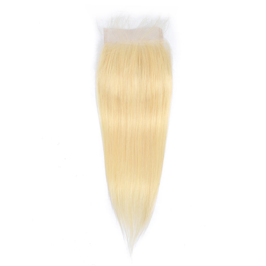 TT Hair 613 Blonde Bundles With Closure Straight Remy Human Hair 4 Bundles With 4x4 Lace Closure